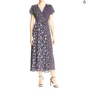 French Connection Frances Drape Slit Dress Blue Floral Faux Wrap Maxi Dress